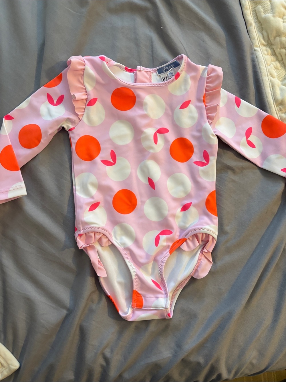Pink Polka Dot Ruffle Long Sleeve One-Piece Swimsuit jacadi